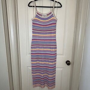 NO BOUNDARIES Striped Knit Midi Dress Spaghetti Strap Multicolor Wm Size M 8/10